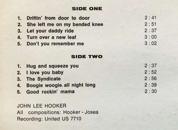 John Lee Hooker : Driftin' Thru The Blues (LP, Album)