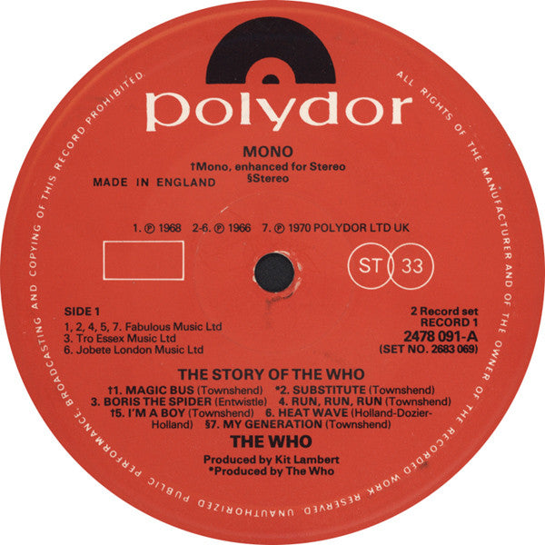 The Who : The Story Of The Who (2xLP, Comp, Mono, mix)