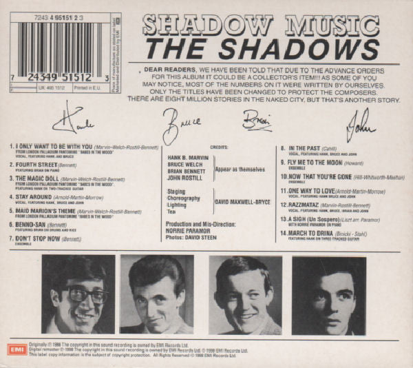 The Shadows - Shadow Music (CD, Album, Mono, RE) - De Platen Aap – Vinylwinkel in Brielle & online webshop voor muziekliefhebbers