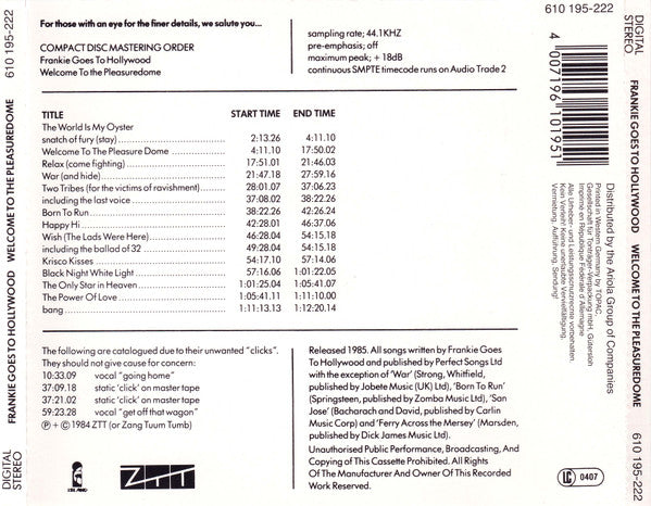 Frankie Goes To Hollywood : Welcome To The Pleasuredome (CD, Album)