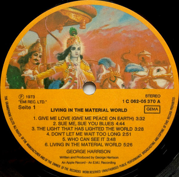 George Harrison - Living In The Material World (LP, Album, Gat) - De Platen Aap – Vinylwinkel in Brielle & online webshop voor muziekliefhebbers