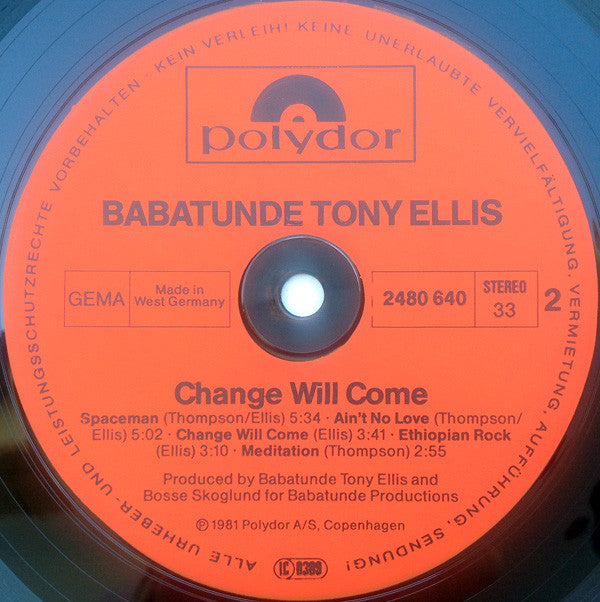 Babatunde Tony Ellis* : Change Will Come (LP, Album)