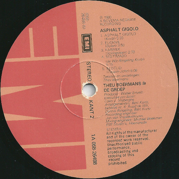 Theu Boermans & "De Groep" : Asfalt Gigolo (LP, Album)