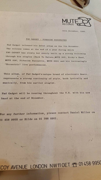 Fad Gadget : Fireside Favourites (LP, Album)