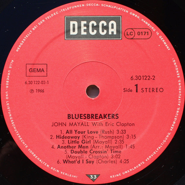 John Mayall With Eric Clapton : Blues Breakers (LP, Album, RE)