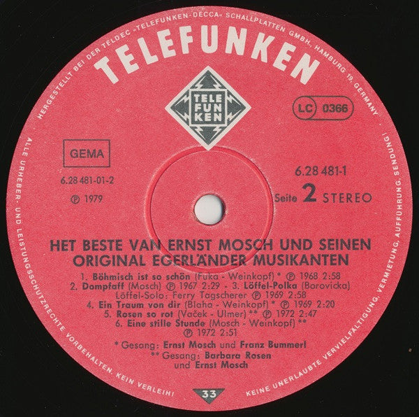 Ernst Mosch Und Seine Original Egerländer Musikanten : Het Beste Van Ernst Mosch Und Seine Original Egerländer Musikanten (2xLP, Comp)