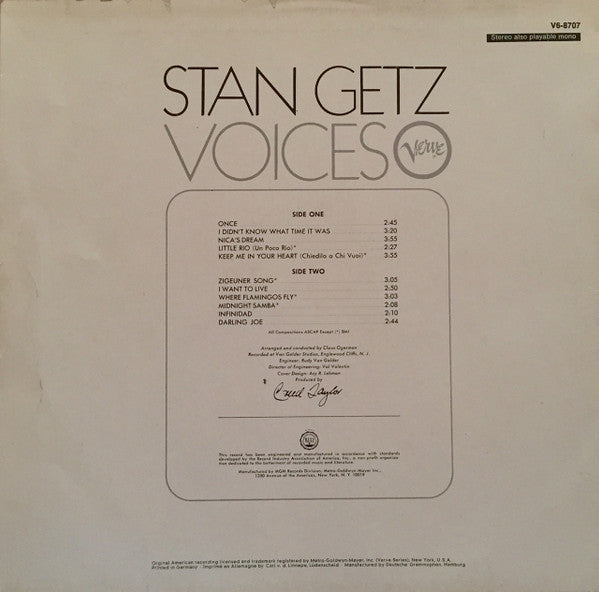 Stan Getz - Voices (LP, Album) - De Platen Aap – Vinylwinkel in Brielle & online webshop voor muziekliefhebbers