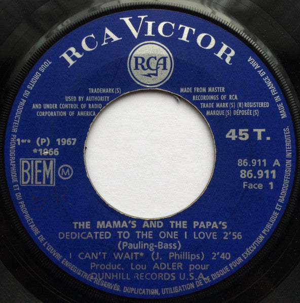 The Mama's And The Papa's* : Dedicated To The One I Love (7", EP)