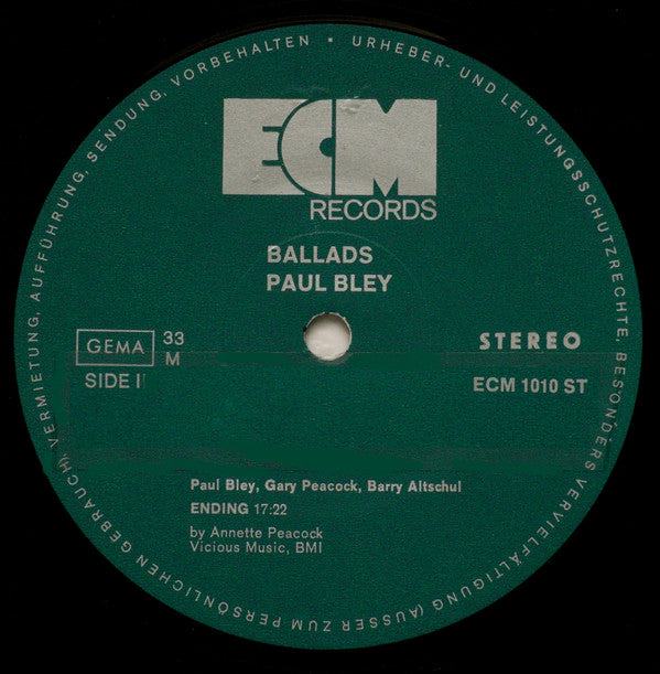 Paul Bley : Ballads (LP, Album)