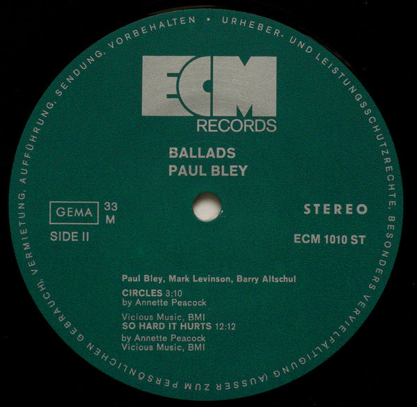 Paul Bley : Ballads (LP, Album)