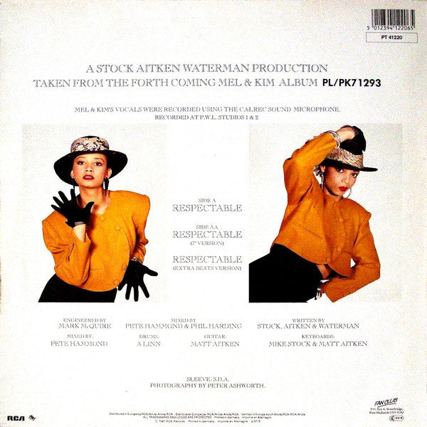 Mel & Kim - Respectable (12", Maxi) - De Platen Aap – Vinylwinkel in Brielle & online webshop voor muziekliefhebbers