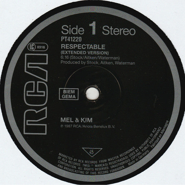 Mel & Kim - Respectable (12", Maxi) - De Platen Aap – Vinylwinkel in Brielle & online webshop voor muziekliefhebbers