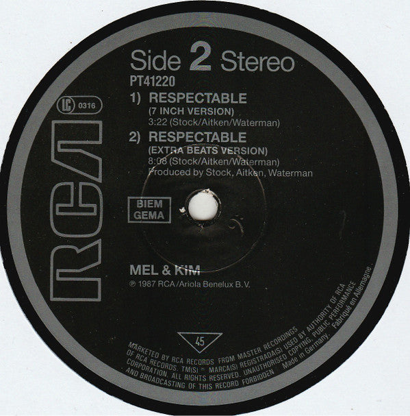 Mel & Kim - Respectable (12", Maxi) - De Platen Aap – Vinylwinkel in Brielle & online webshop voor muziekliefhebbers