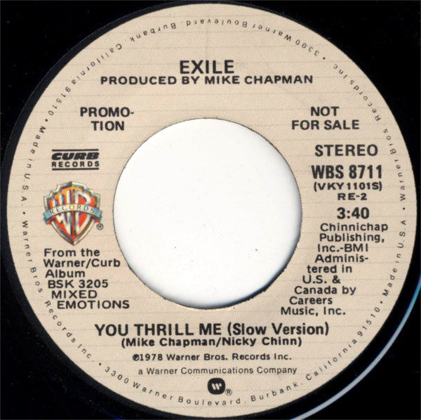 Exile (7) : You Thrill Me (7", Single, Mono, Promo)