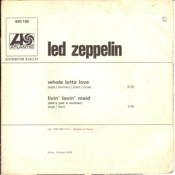 Led Zeppelin : Whole Lotta Love (7", Single)