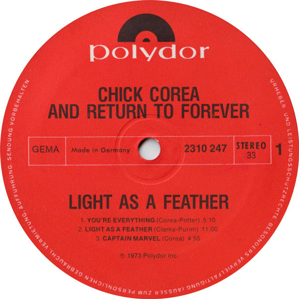 Chick Corea, Return To Forever : Light As A Feather (LP, Album)