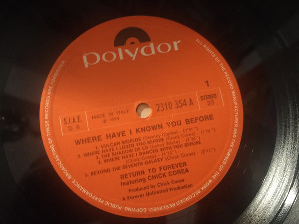 Return To Forever Featuring Chick Corea : Where Have I Known You Before (LP, Album)