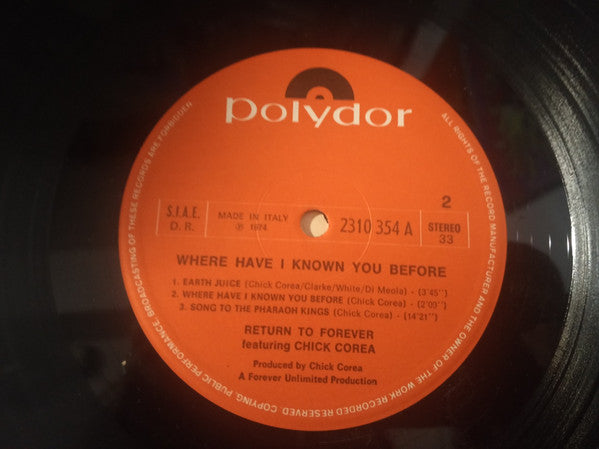 Return To Forever Featuring Chick Corea : Where Have I Known You Before (LP, Album)