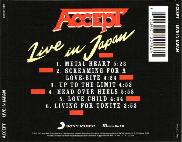 Accept : Live In Japan (CD, EP, RE)