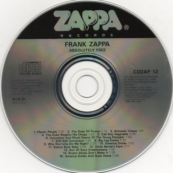 Frank Zappa / The Mothers Of Invention* : Absolutely Free (CD, Album, RE)