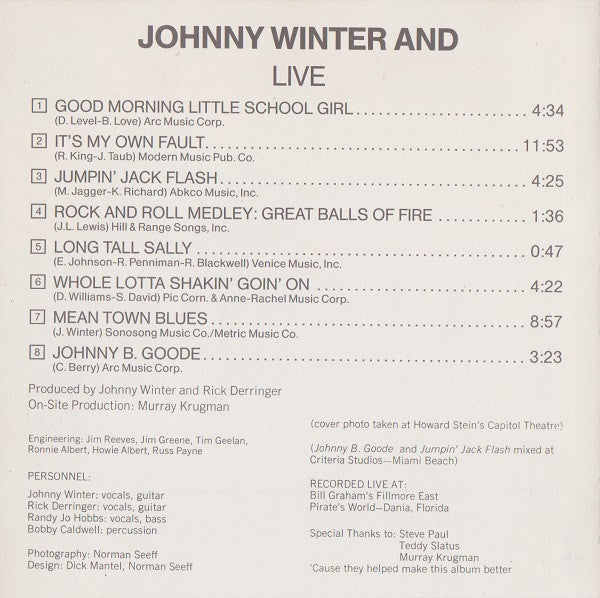 Johnny Winter And : Live Johnny Winter And (CD, Album, RE)