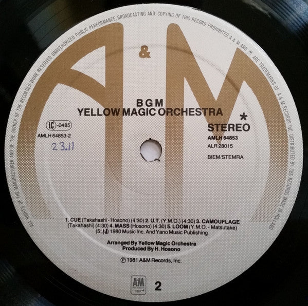 YMO* : BGM (LP, Album)