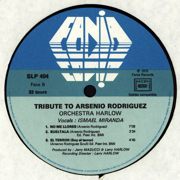 Orchestra Harlow : Tribute To Arsenio Rodriguez (LP, Album, RE)