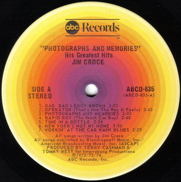 Jim Croce : Photographs & Memories (His Greatest Hits) (LP, Comp, San)