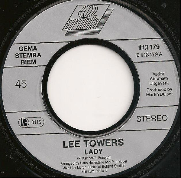 Lee Towers : Lady (7", Single)