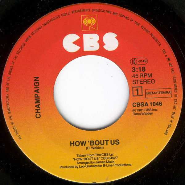Champaign : How 'Bout Us (7", Single)