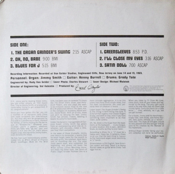 The Incredible Jimmy Smith* Featuring Kenny Burrell And Grady Tate : Organ Grinder Swing (LP, Album)