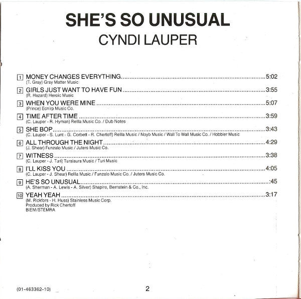 Cyndi Lauper : She's So Unusual (CD, Album, RE)