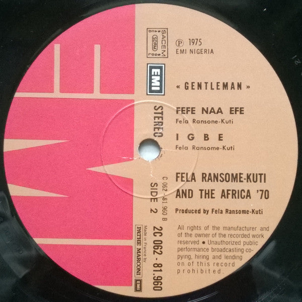Fela Ransome Kuti* & The Africa '70* : Gentleman (LP, Album)