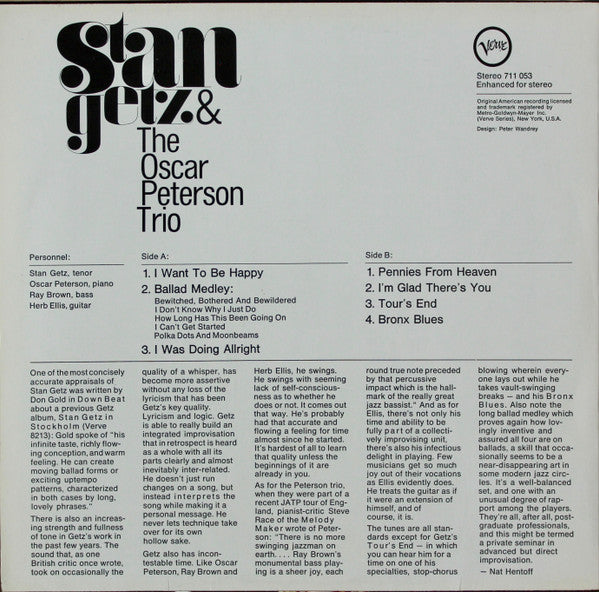 Stan Getz And The Oscar Peterson Trio - Stan Getz And The Oscar Peterson Trio (LP, Album, RE) - De Platen Aap – Vinylwinkel in Brielle & online webshop voor muziekliefhebbers