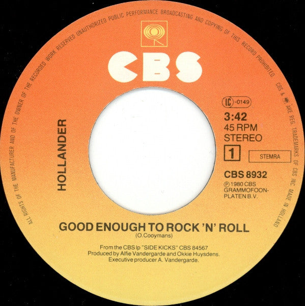Hollander - Good Enough To Rock 'n' Roll (7", Single) - De Platen Aap – Vinylwinkel in Brielle & online webshop voor muziekliefhebbers