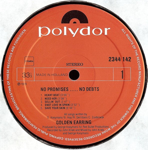 Golden Earring - No Promises ... No Debts (LP, Album) - De Platen Aap – Vinylwinkel in Brielle & online webshop voor muziekliefhebbers