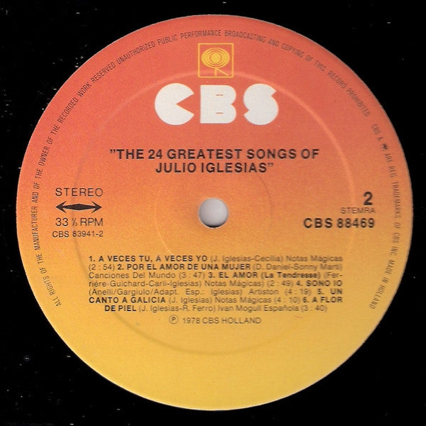 Julio Iglesias : The 24 Greatest Songs (2xLP, Comp, Gat)