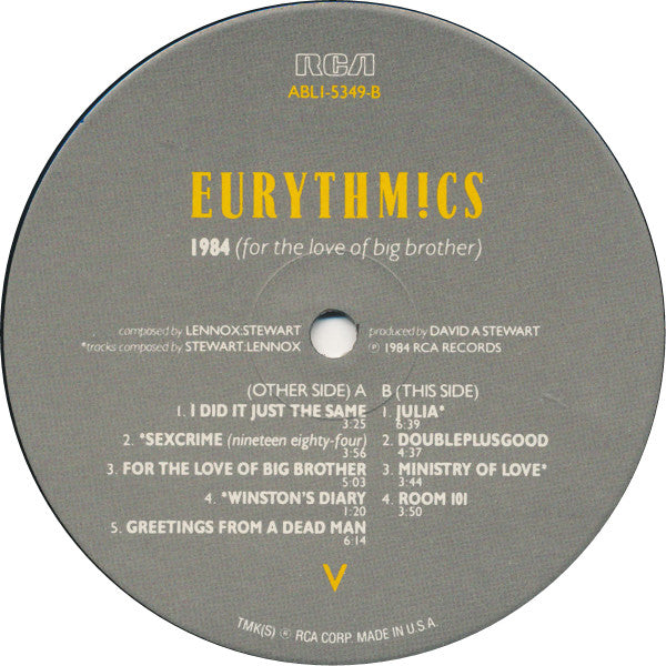Eurythmics : 1984 (For The Love Of Big Brother) (LP, Album, Ind)