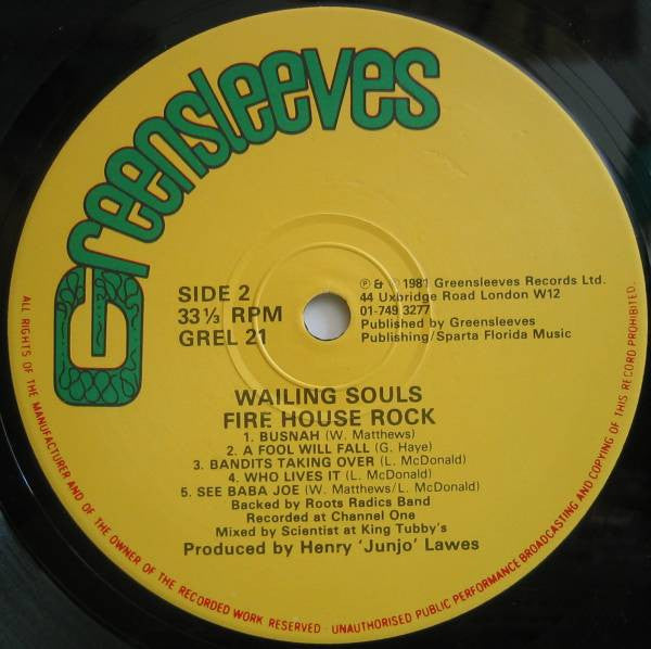 Wailing Souls : Fire House Rock (LP, Album)