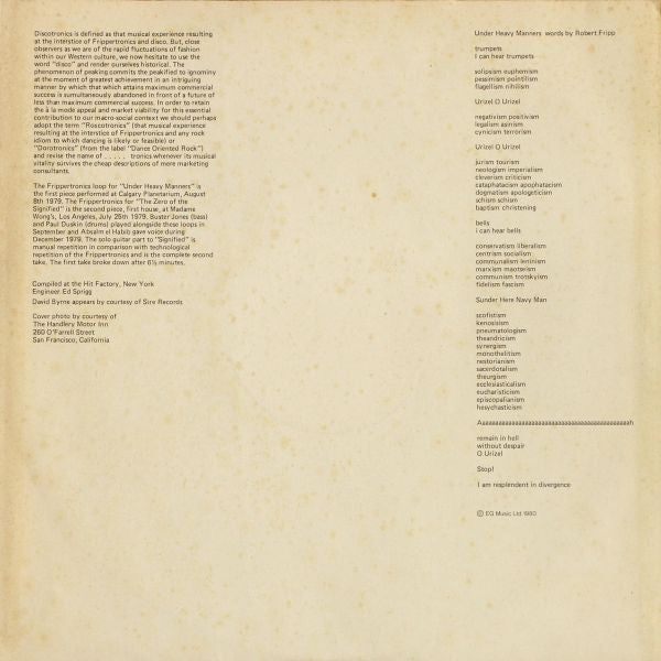 Robert Fripp : God Save The Queen / Under Heavy Manners (LP, Album)