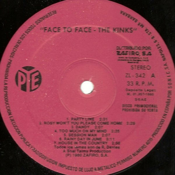 The Kinks : Face To Face (LP, Album, Promo, RE)