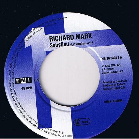 Richard Marx : Satisfied (7", Single)