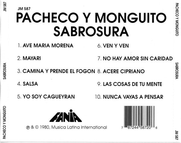Johnny Pacheco Y Monguito (2) : Sabrosura (CD, Album, RE)