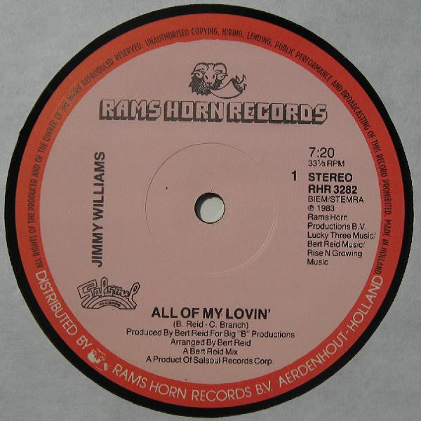 Jimmy Williams : All Of My Lovin' (12", Single)