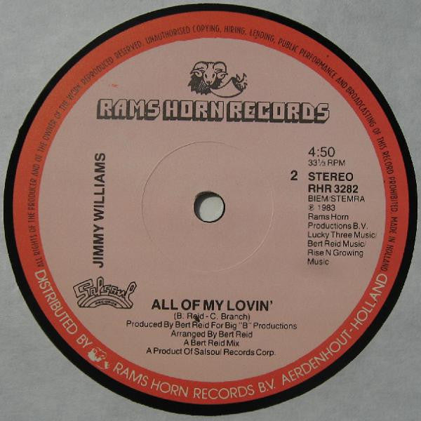 Jimmy Williams : All Of My Lovin' (12", Single)