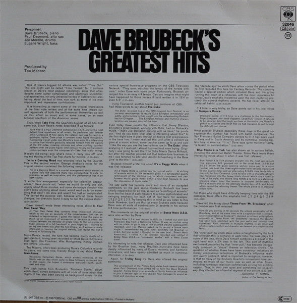 Dave Brubeck : Dave Brubeck's Greatest Hits (LP, Comp, RE, Red)