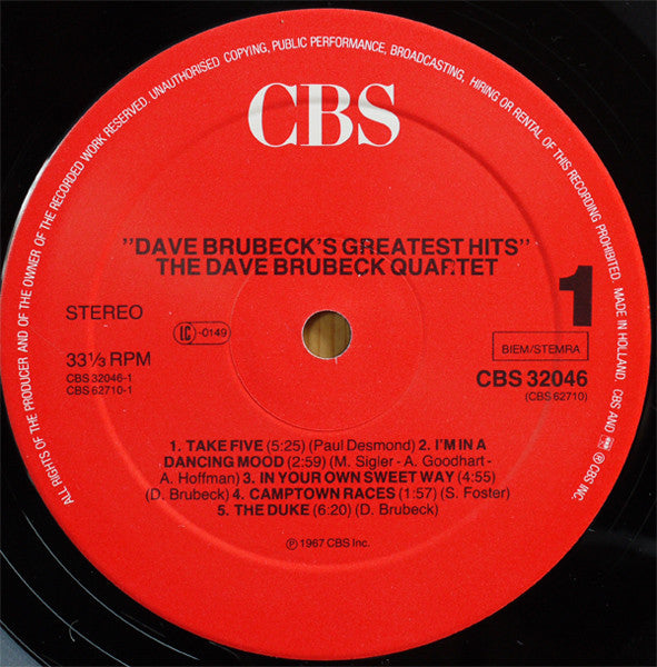 Dave Brubeck : Dave Brubeck's Greatest Hits (LP, Comp, RE, Red)