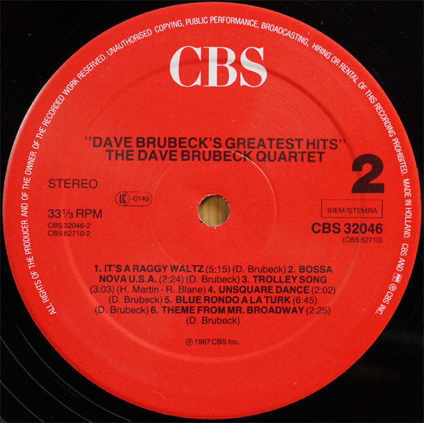Dave Brubeck : Dave Brubeck's Greatest Hits (LP, Comp, RE, Red)