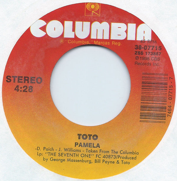 Toto : Pamela (7", Single, Car)