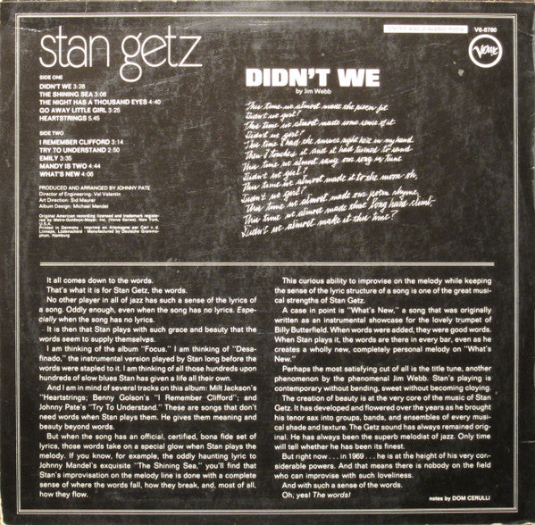 Stan Getz - Didn't We (LP, Album) - De Platen Aap – Vinylwinkel in Brielle & online webshop voor muziekliefhebbers